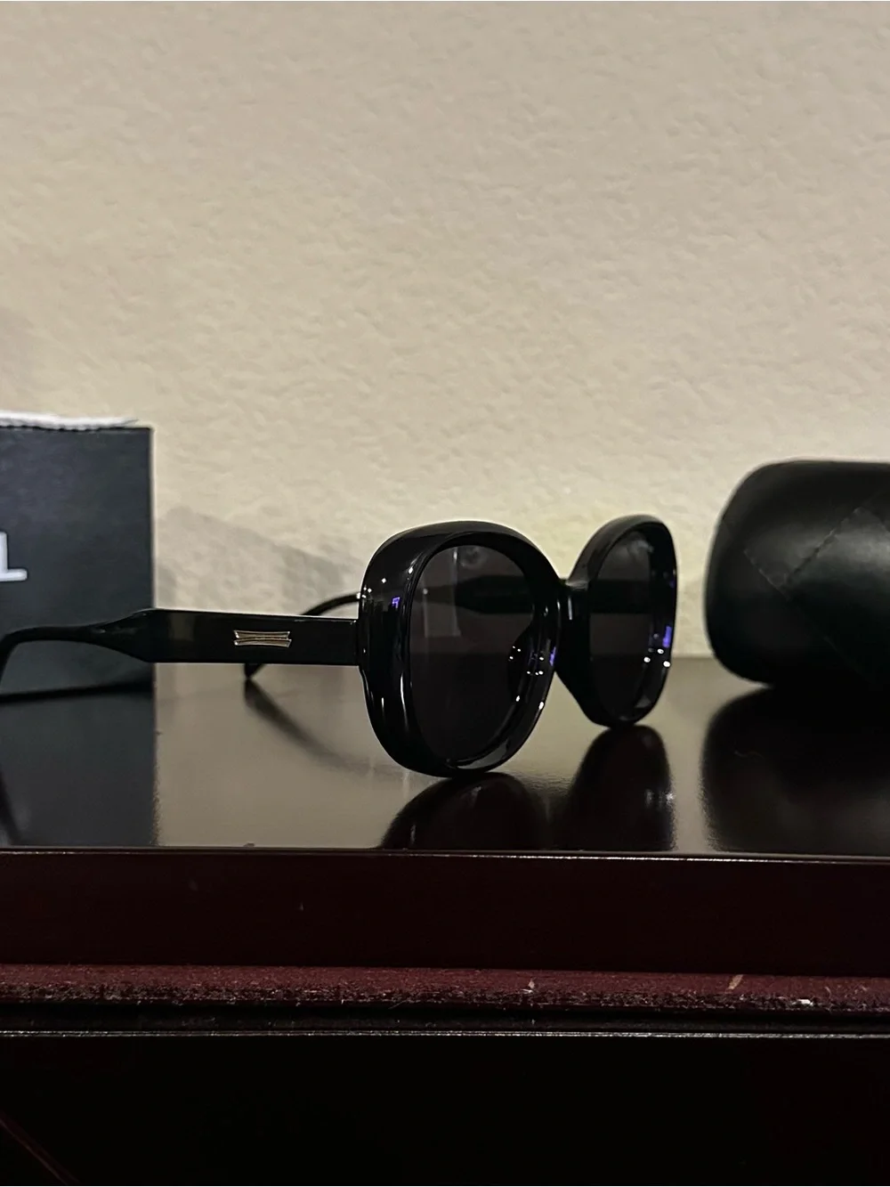 CHANEL Black Round Oversized Sunglasses